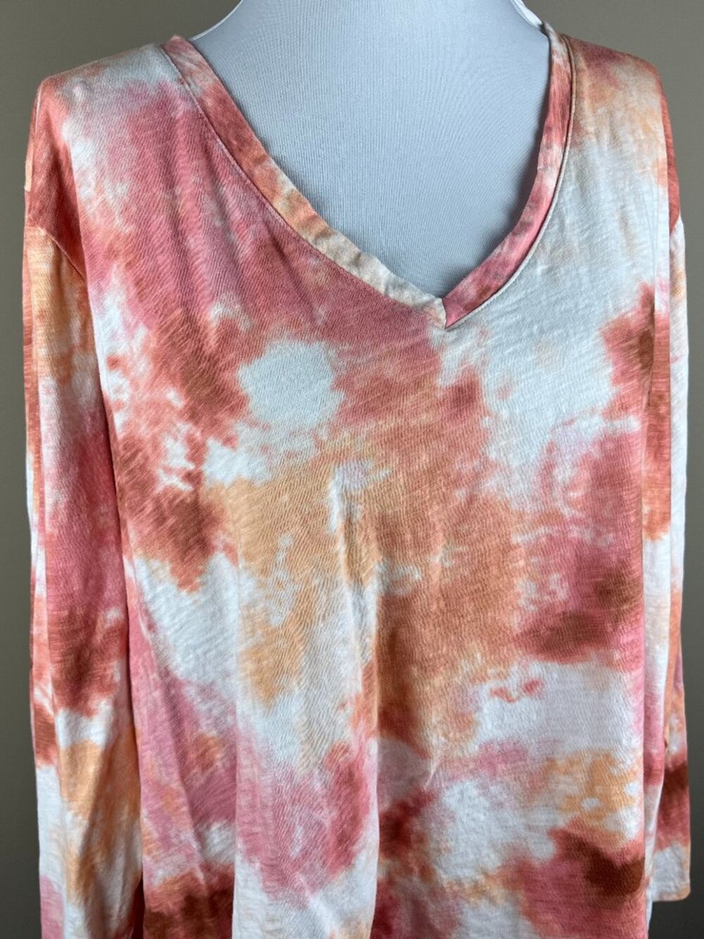 Sonoma Long Sleeve Tee Top Plus Size 3X Pink Orange White, Abstract Print
